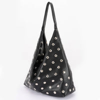 Studded Faux Leather Hobo Bag