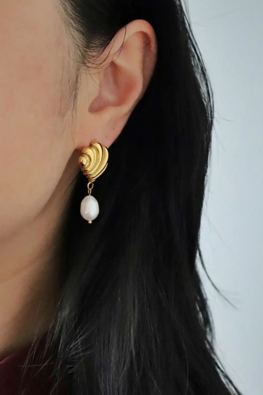 Seashell Pearl Earrings Dangle Earrings