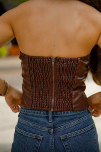 Dakota Buckle Leather Tube top - Wine
