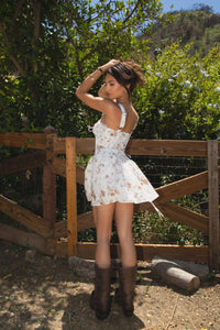 Dara Floral Corset Mini Dress: White Brown