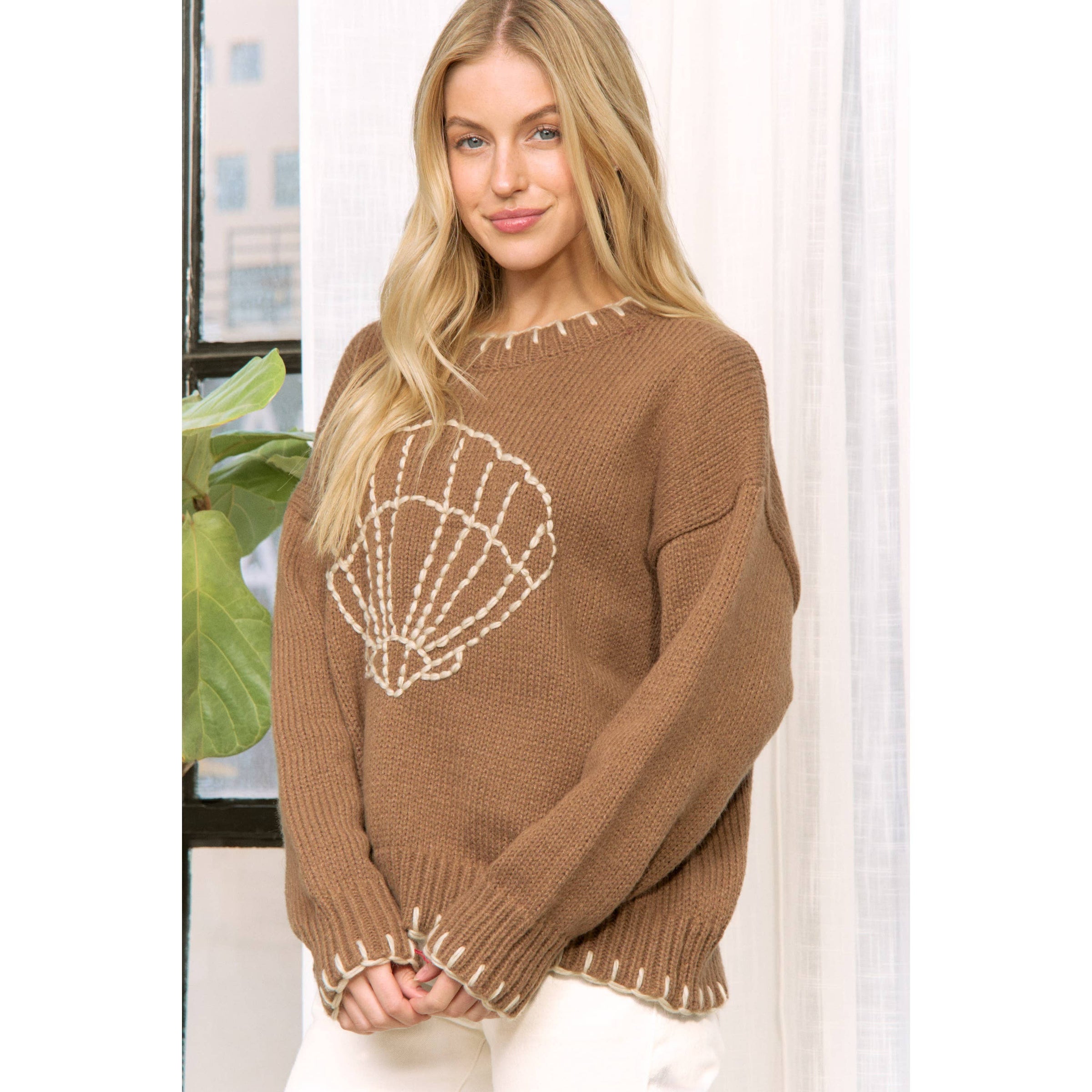 Coastal Shell Sweater-Brown