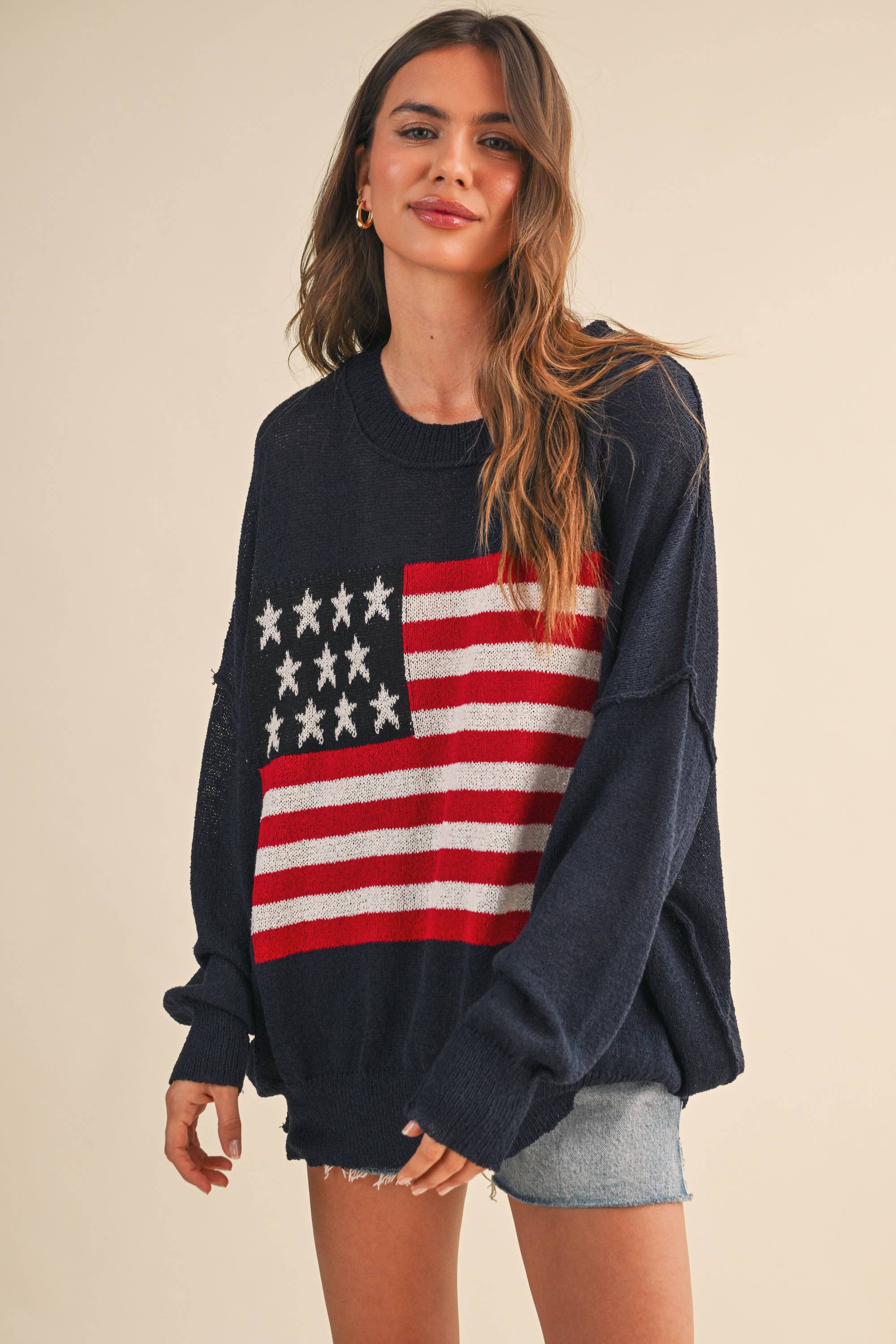 Usa Flag Oversized Sweater- Navy