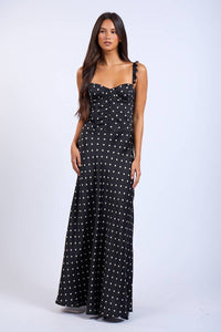 Rustic Charm Maxi Dress- Black Polka Dot