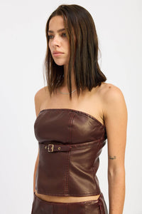 Dakota Buckle Leather Tube top - Wine