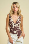 Cow Print Bodysuit- Brown