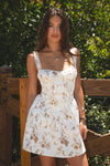 Dara Floral Corset Mini Dress: White Brown