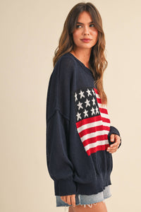 Usa Flag Oversized Sweater- Navy