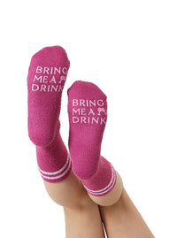 Living Royal - Fuzzy Crew Socks w/ Bottom Grip Phrase - "Bring Me a Drink"