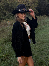American Line Suede Fringe Jacket- Black