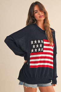 Usa Flag Oversized Sweater- Navy