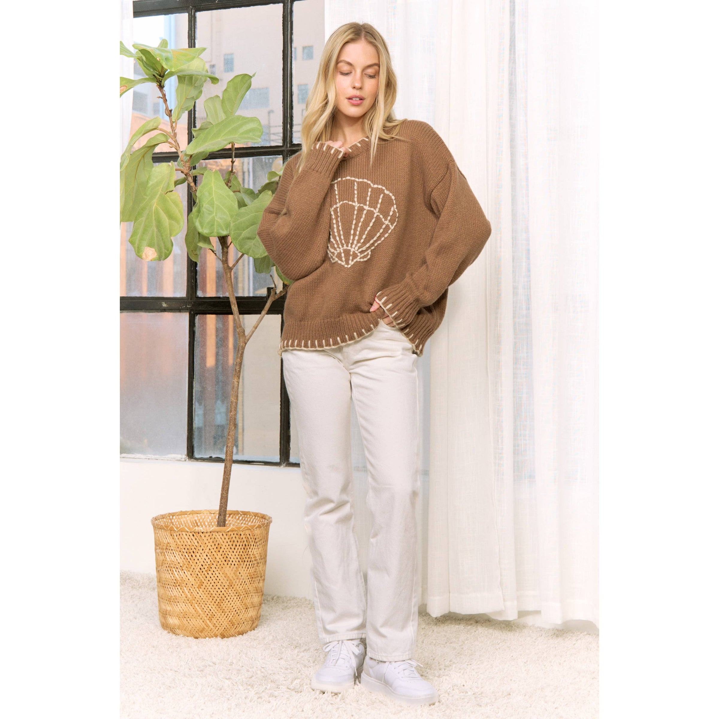 Coastal Shell Sweater-Brown