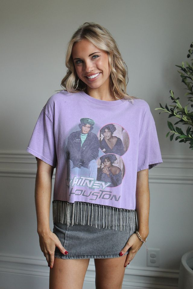 Whitney Houston Cropped Rhinestone Fringe Tee