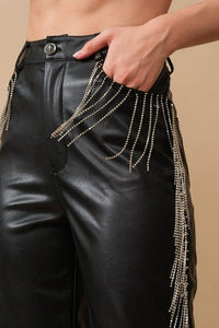 Rhinestone Fringe Leather Pants