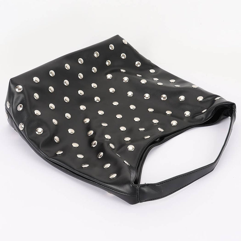 Studded Faux Leather Hobo Bag