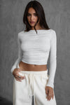 Jolina Boat Neck Long Sleeve Top- Heather Grey