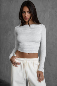 Jolina Boat Neck Long Sleeve Top- Heather Grey