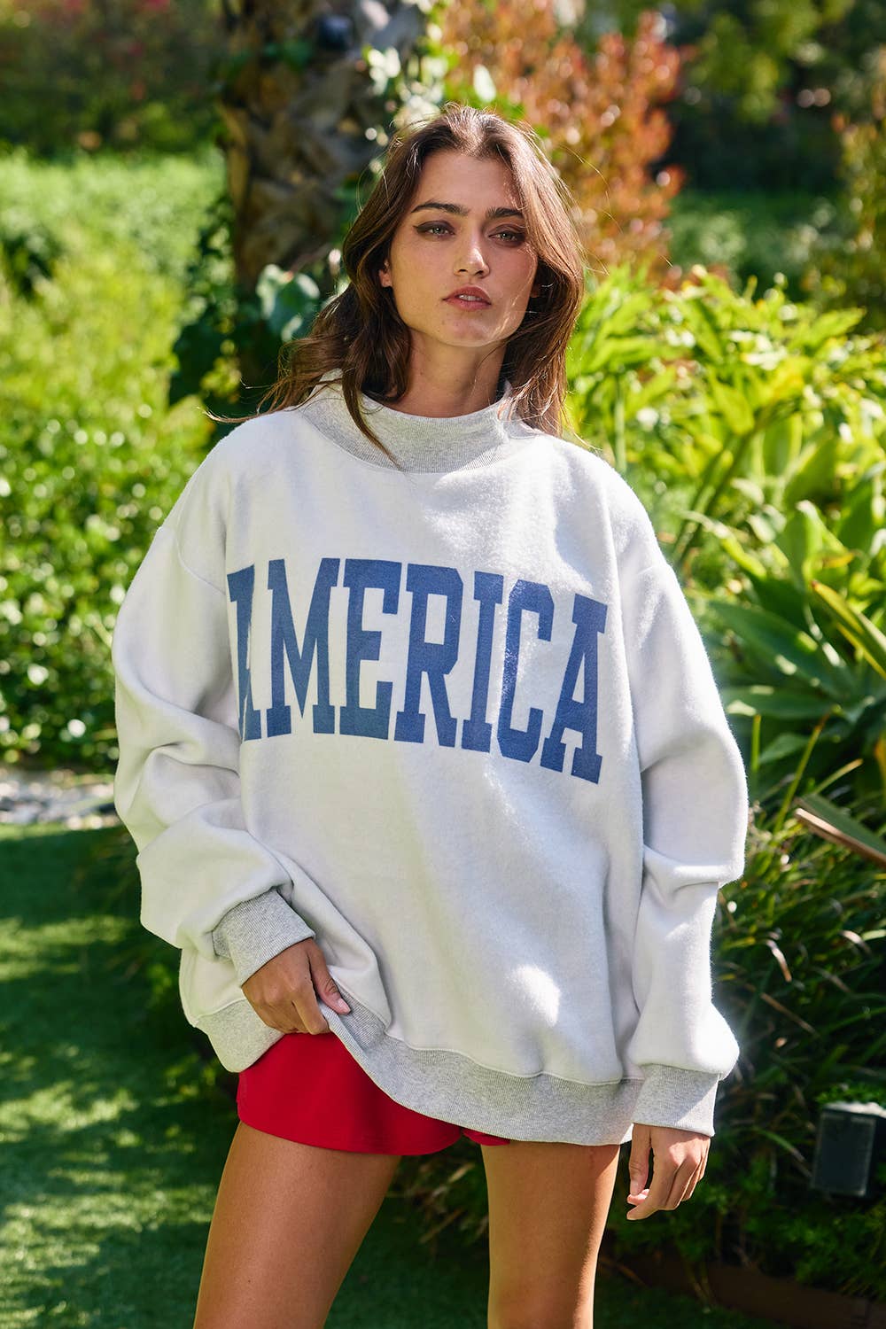 Deuxieme Classe AMERICANA BIGスリーブ SWEAT Plus Size USA Americana Split Neck Oversized Sweatshirt | maurices