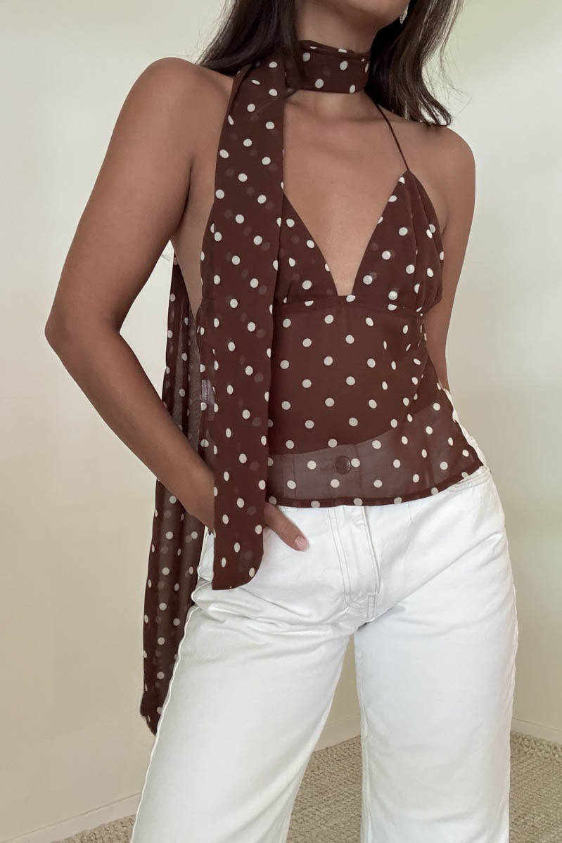 Cocoa Dot Scarf Top – Trendy and Tipsy