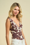 Cow Print Bodysuit- Brown