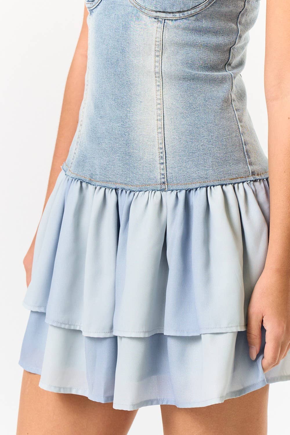 riu Rちゃん Tulle docking denim dress インディゴ Tulle docking denim dress – Riu