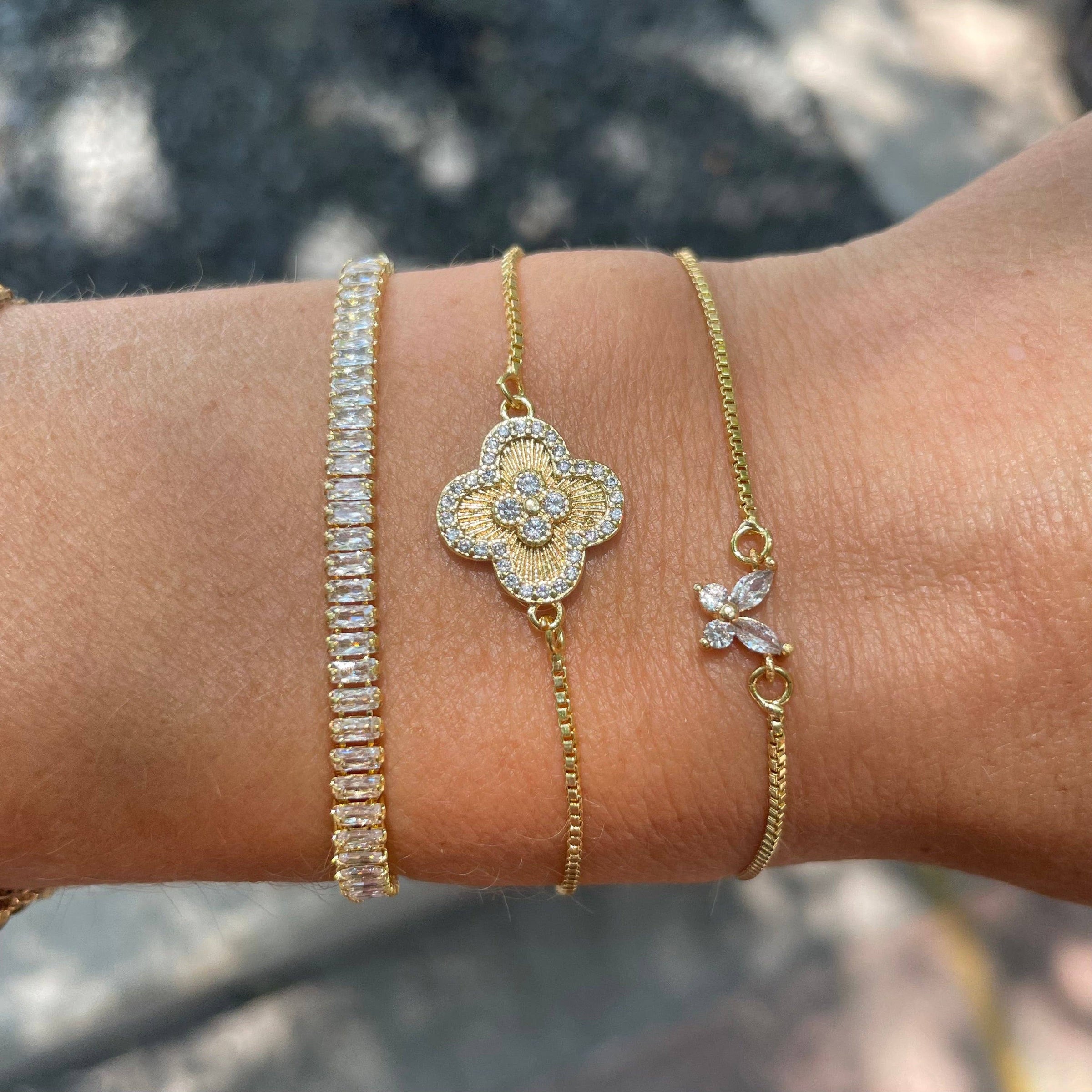 Baguette Crystal Gold Slider Bracelet