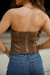 Dakota Buckle Leather Tube top - Brown