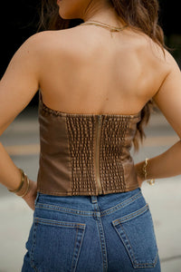 Dakota Buckle Leather Tube top - Brown