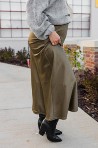 Kacey Satin Maxi Skirt - Olive