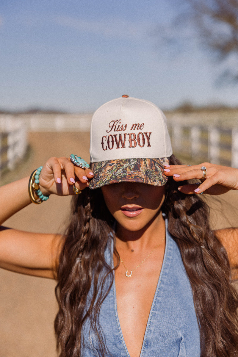 Kiss Me Cowboy Two Tone Camo Hat- Brown