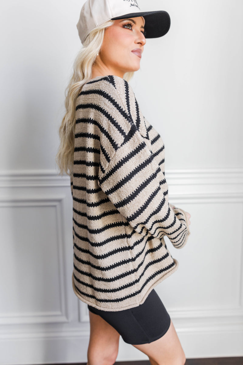 Coastal Stripes Pullover Sweater-Ivory