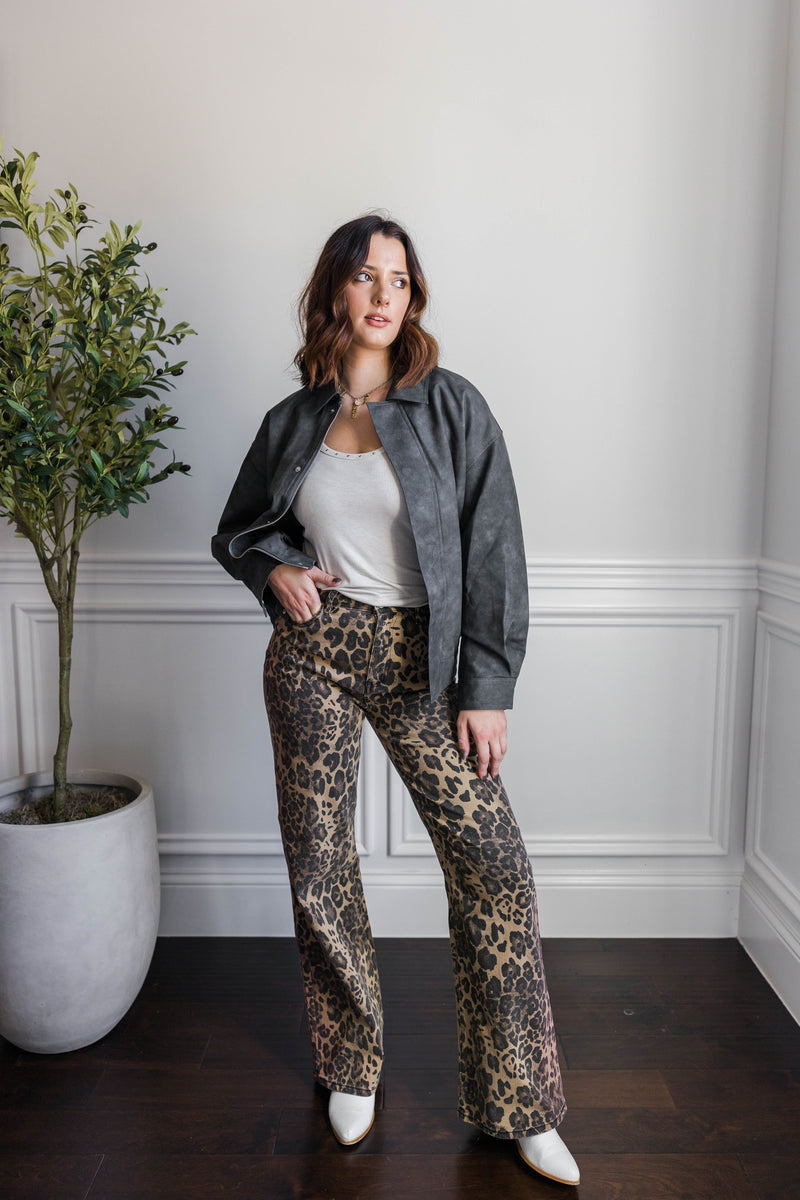 Vibrant Leopard Wide Leg Jeans 