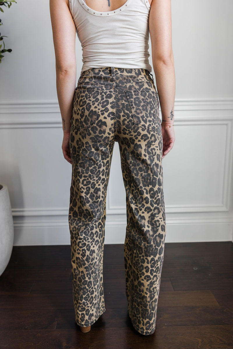 Vibrant Leopard Wide Leg Jeans 