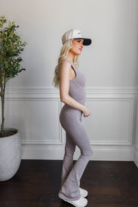 Ribbed Flare Jumpsuit- Ash