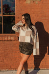 Brentwood Checkered Cropped Sweater- Taupe