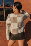 Brentwood Checkered Cropped Sweater- Taupe