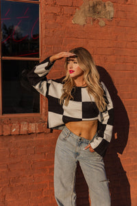 Brentwood Checkered Cropped Sweater- Black