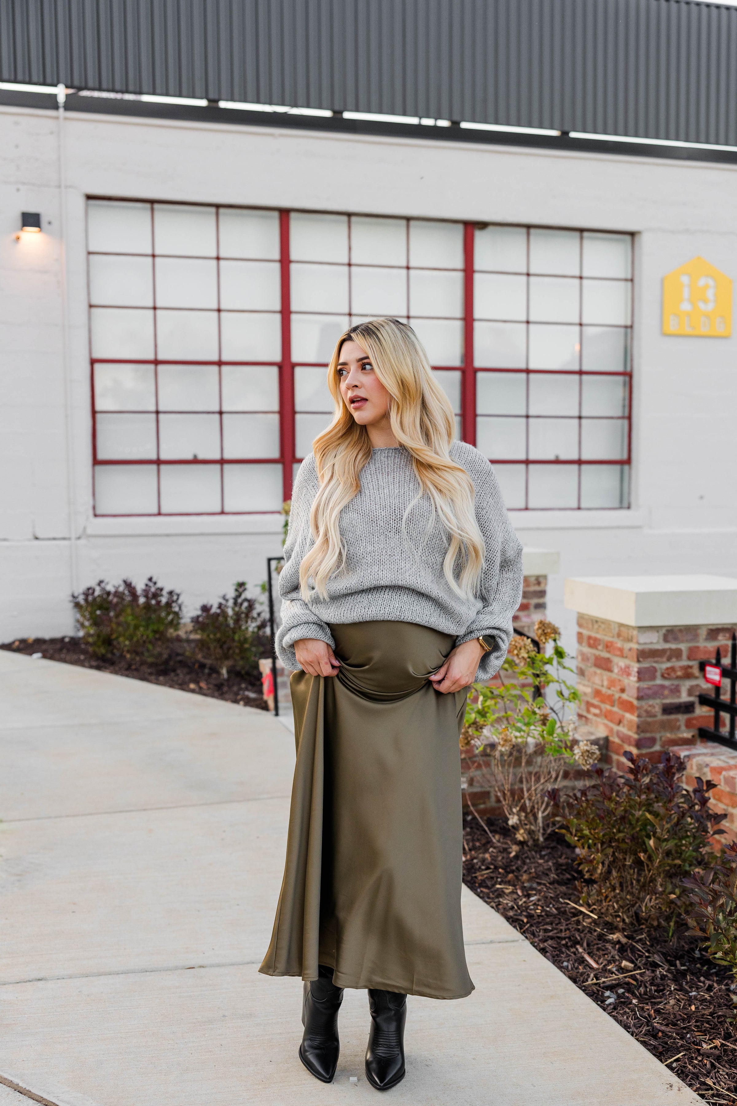 taylor long sleeve satin skirt maxi sweater dress Women's Taylor Twofer Sweater Dress & Satin Skirt