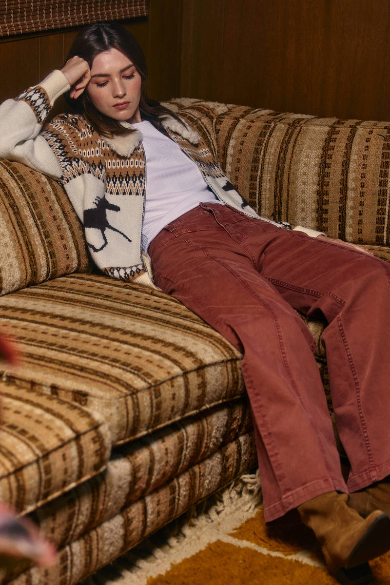 Wild Mustang Jacquard Zip Sweater