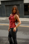 Lux Merlot Cowl Neck Top