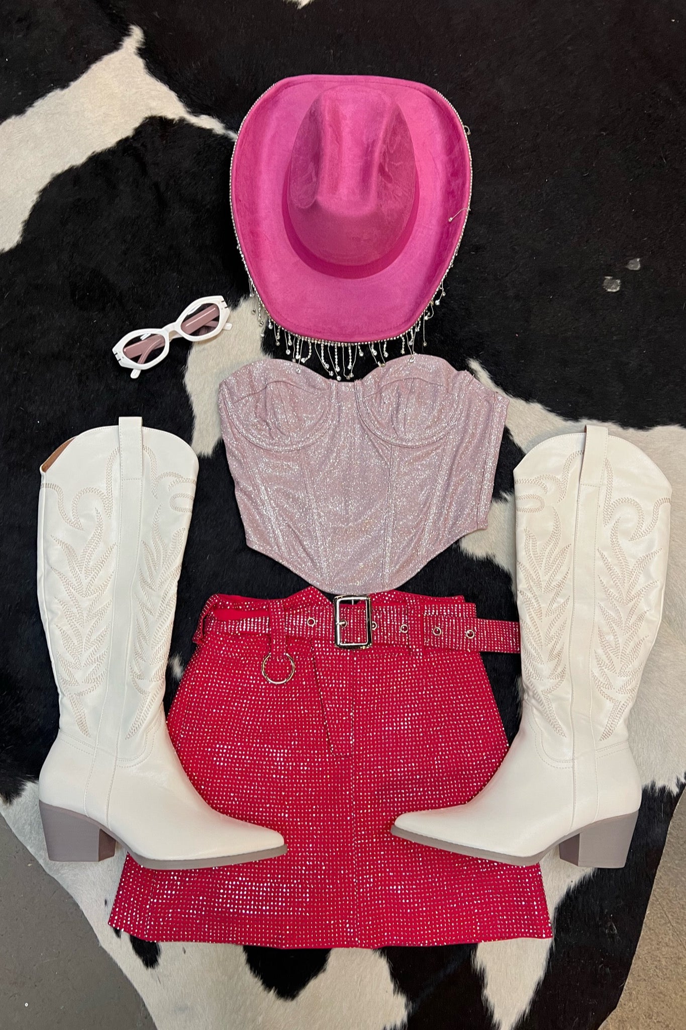 Glam Rhinestone Skirt - Fuschia Pink