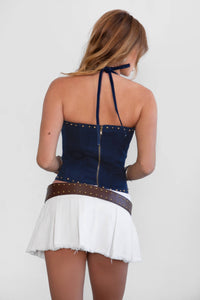Raelynn Western Corset Top- Dark Denim