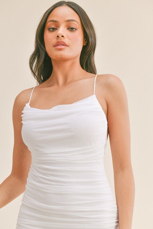 Venice Ruched Midi Dress - White Small Venice Ruched Midi Dress - White Small