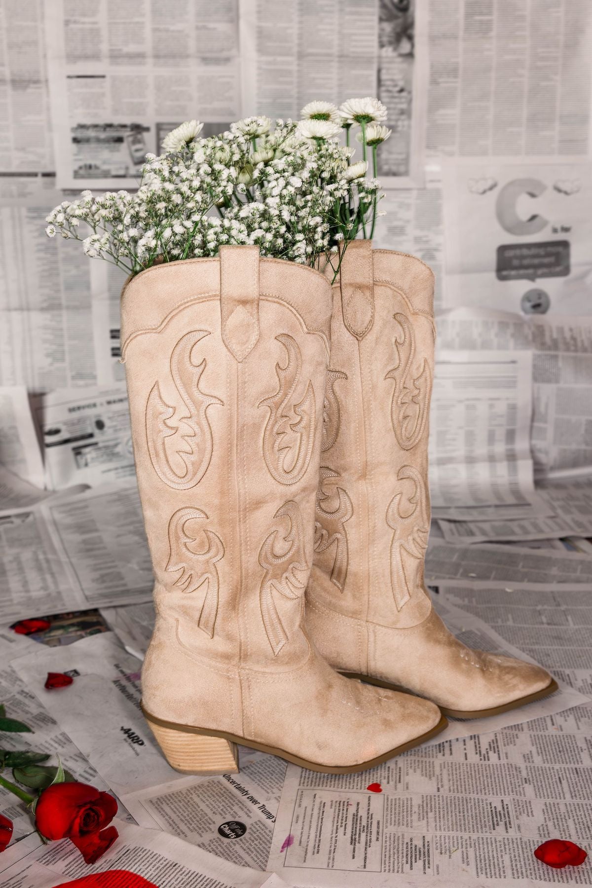 Tulie Light Beige Suede Cowgirl Boots