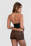 Leiah Leather Micro Shorts-Brown