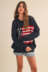 Usa Flag Oversized Sweater- Navy