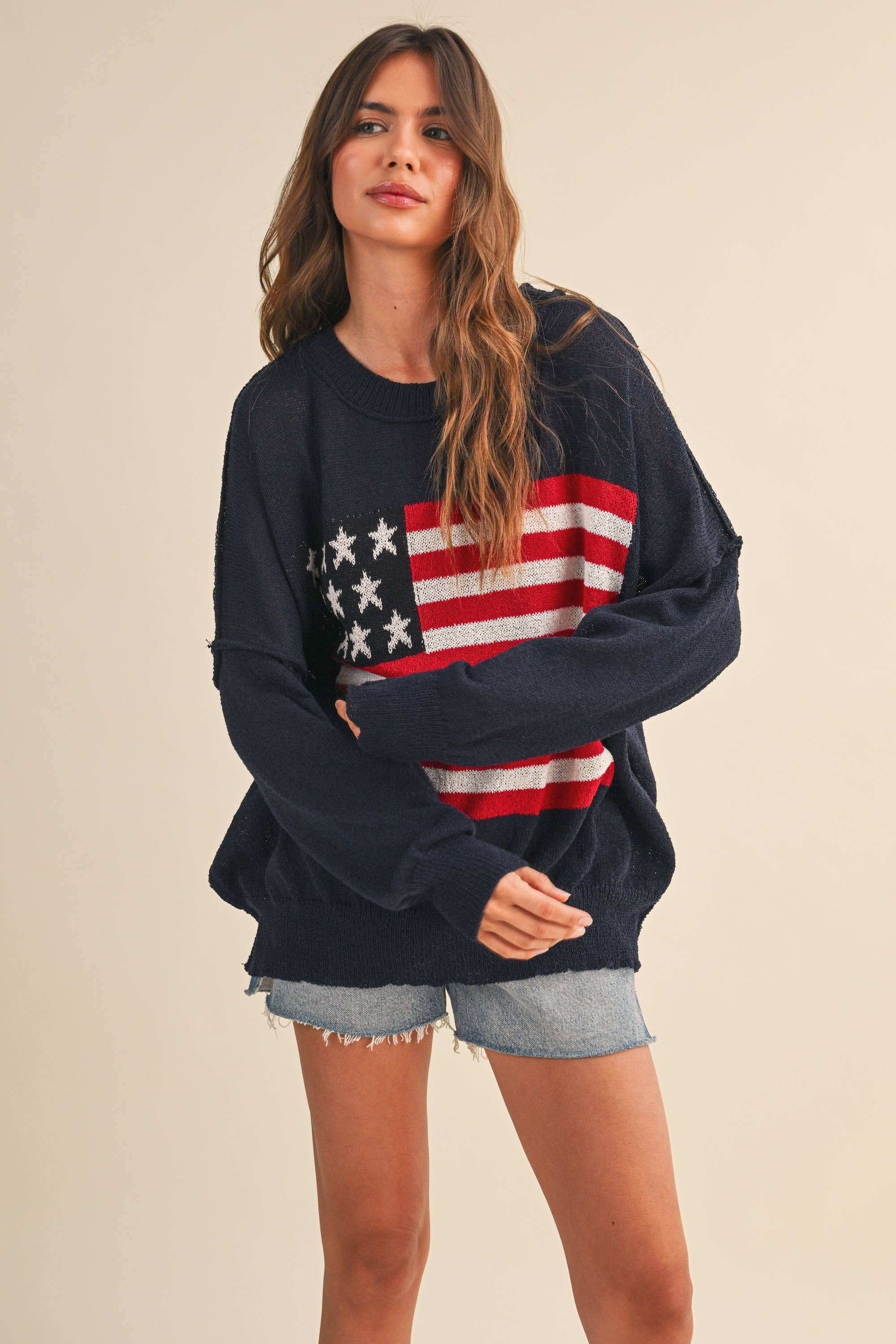 Usa Flag Oversized Sweater- Navy