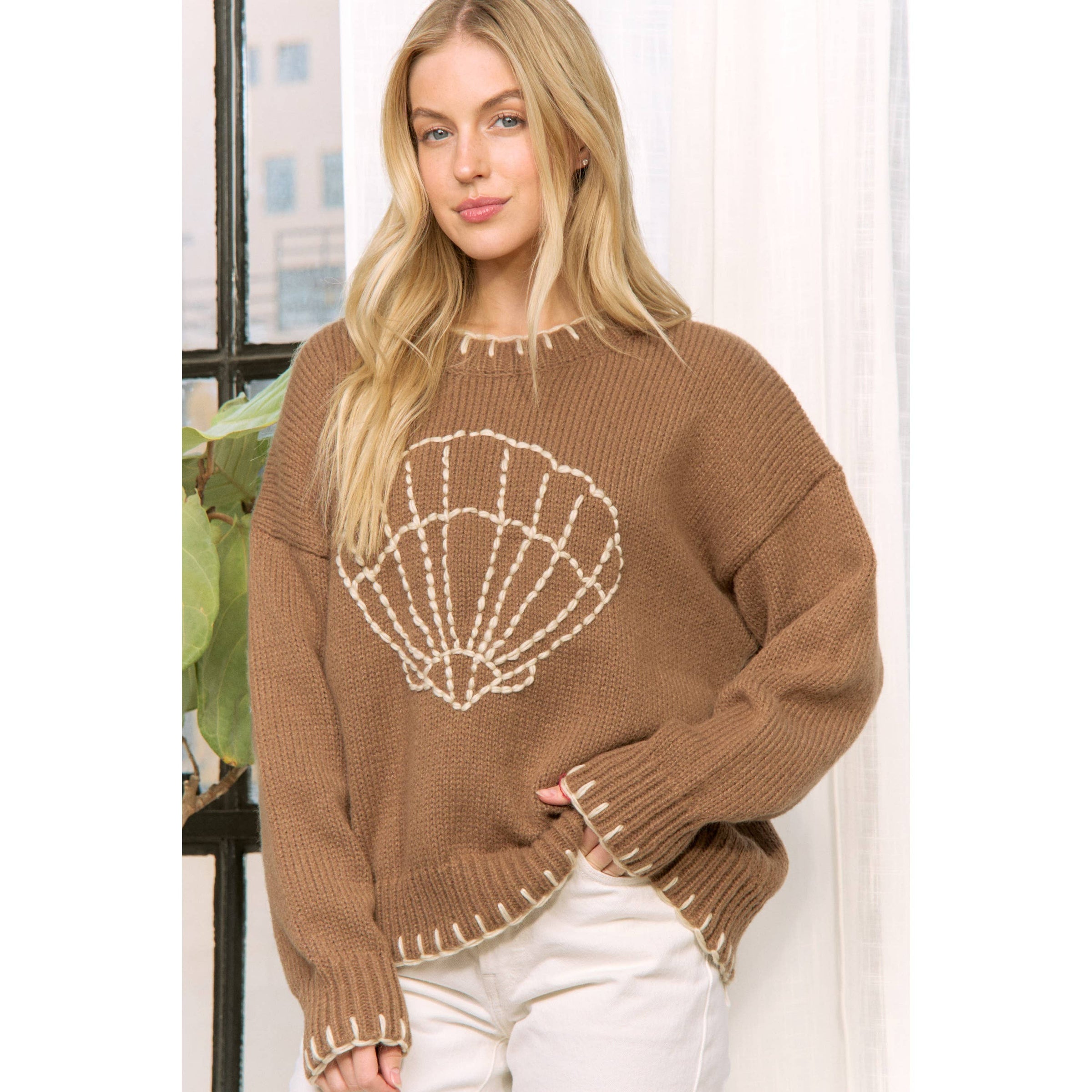 Coastal Shell Sweater-Brown