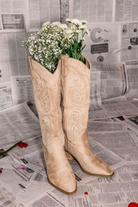 Tulie Light Beige Suede Cowgirl Boots