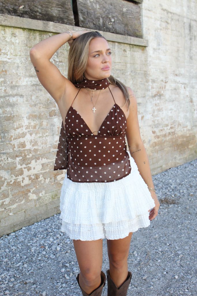 Cocoa Dot Scarf Top