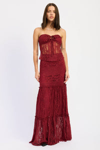 Savannah Lace Maxi Skirt- Merlot
